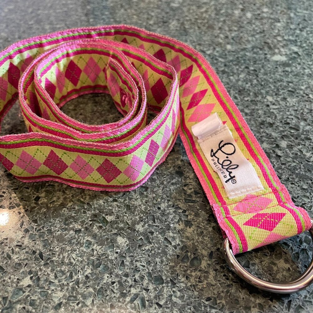 Lilly Pulitzer SMALL Pink Argyle BELT Ribbon Belt Preppy Pink Belt EUC